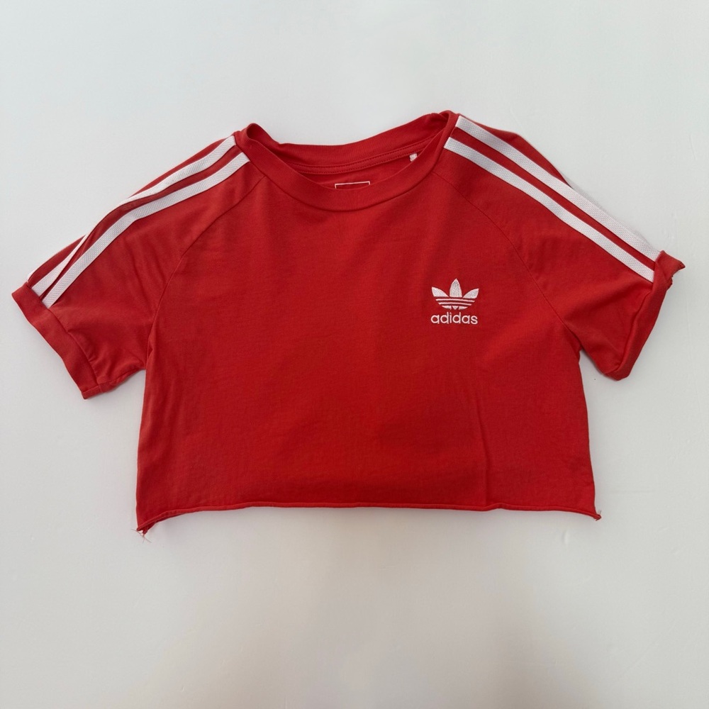 Adidas Red Tee with White Stripes